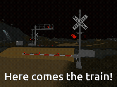 Railroad Crossing Sign Here Comes The Train GIF