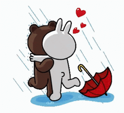 Rain Kiss Rabbit And Bear Cartoon GIF