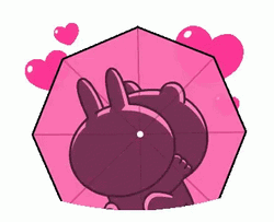 Rain Kiss  Rabbit Bear Hiding Umbrella GIF