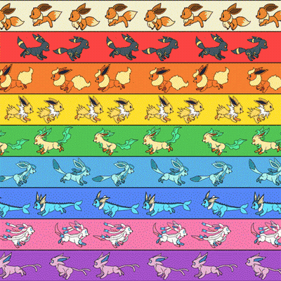 Rainbow Background With Eevee Rabbits Pattern GIF