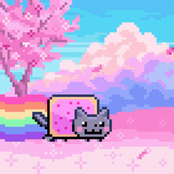 Rainbow Cat Strolling On Cherry Blossom GIF