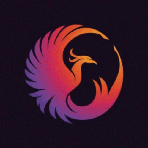 Rainbow Colored Phoenix In Circle On Black Background GIF