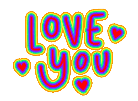 Rainbow Colored Sign Saying Love You With Hearts Sticker