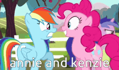 Rainbow Dash And Pinkie Pie From My Little Pony Are Standing Next To Each Other In A Field GIF