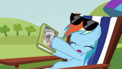 Rainbow Dash With Sunglasses Opening Paper GIF
