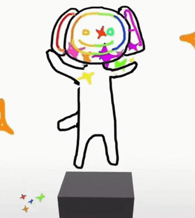 Rainbow Face Cartoon Standing On Podium GIF