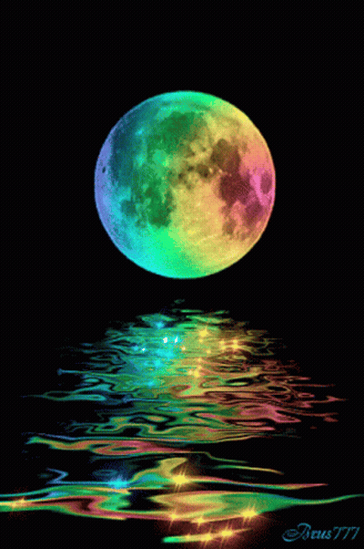 Rainbow Full Moon Reflected In Water By Brus777 GIF