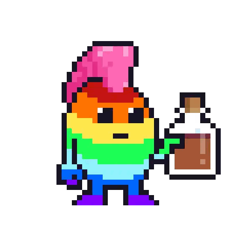 Rainbow Monster With Pink Hat Holding Sword Sticker