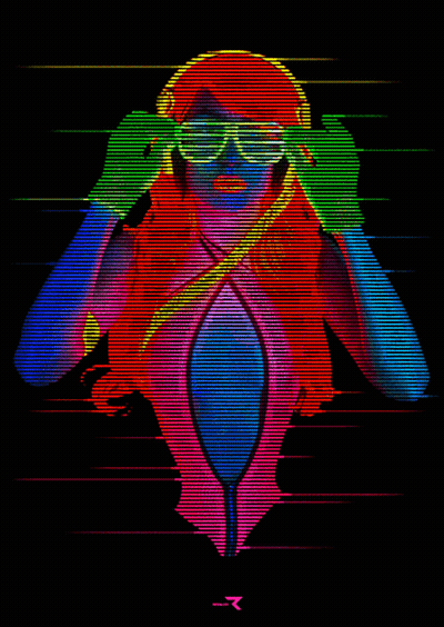 Rainbow Of Colored Lines On Black Background GIF