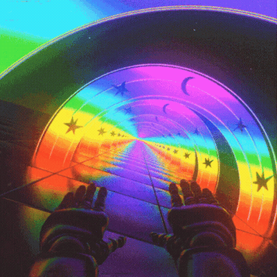 Rainbow Tunnel With Stars And Moon GIF