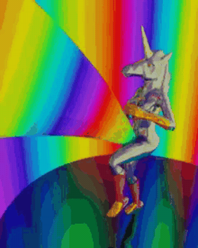 Rainbow Unicorn Holding Sword GIF