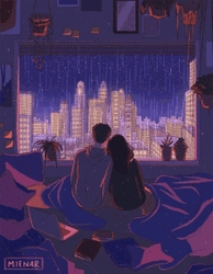 Raining Outside Purple Aesthetic Couple Cuddle City Night GIF