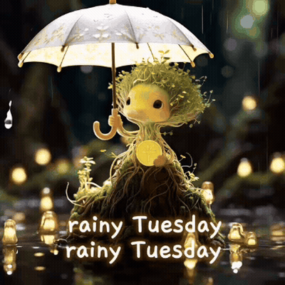 Rainy Tuesday Cartoon Character Holding Umbrella