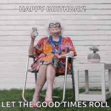 Raising Glass Cheers Happy Birthday Old Lady GIF