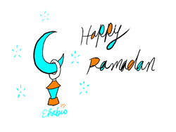 Ramadan Mubarak Crescent Moon With Hanging Lamp Greeting GIF