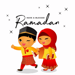 Ramadan Mubarak Cute Couple Animation Greeting GIF