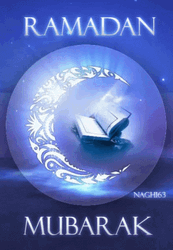 Ramadan Mubarak Glowing Crescent Moon With Open Book GIF