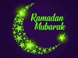 Ramadan Mubarak Starry Crescent Moon Greeting GIF