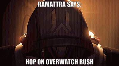 Ramattra Says " Hop On Overwatch Rush " On The Screen GIF