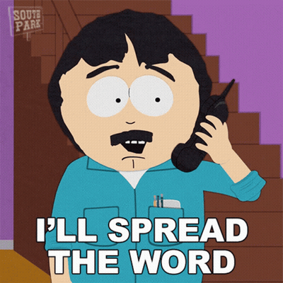 Randy From South Park Talking On Cell Phone Says I'll Spread The Word GIF