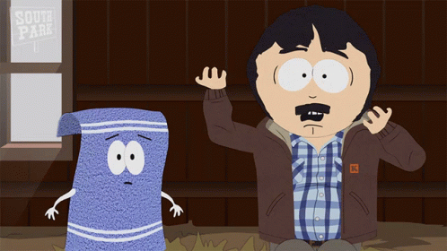 Randy With Blue Towel And South Park Sign GIF