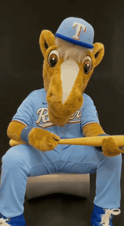 Rangers Mascot Holding Bat GIF
