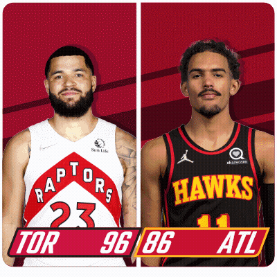 Raptors And Hawks Basketball Players Standing Together GIF