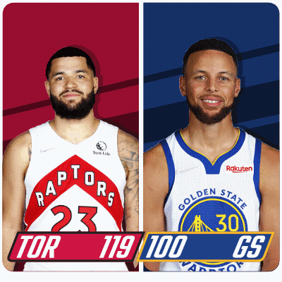 Raptors And Warriors Basketball Players Standing Together GIF