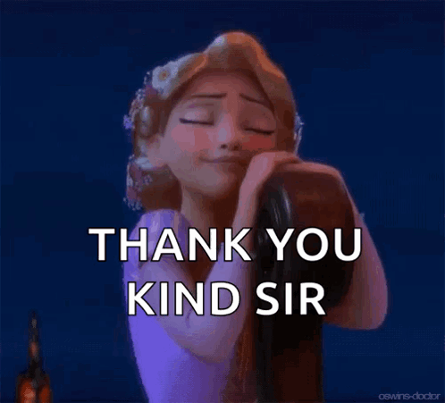 Rapunzel From Tangled Is Holding Her Hair And Saying Thank You Kind Sir . GIF