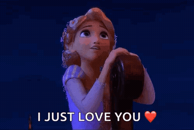 Rapunzel From Tangled Is Holding Her Hand To Her Face And Saying `` I Just Love You '' With A Heart . GIF