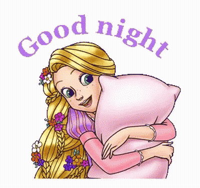 Rapunzel From Tangled Is Hugging A Pink Pillow And Says Good Night . GIF