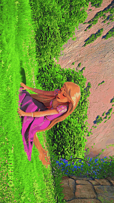 Rapunzel From Tangled Is Laying In The Grass GIF