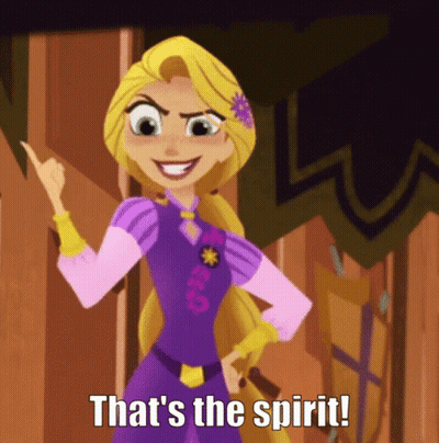 Rapunzel From Tangled Is Pointing Up And Saying That 'S The Spirit ! GIF