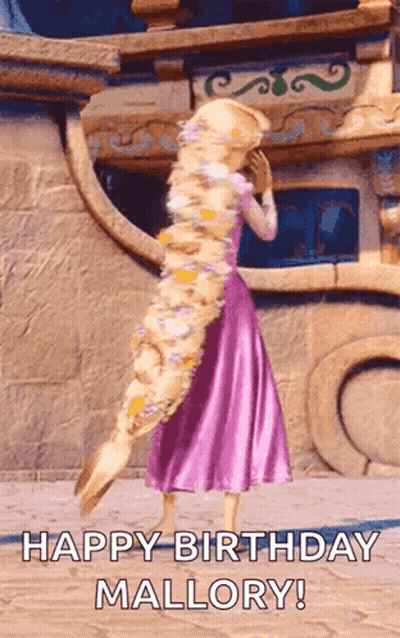 Rapunzel From Tangled Is Standing In Front Of A Building With Her Hair In A Very Long Braid . GIF
