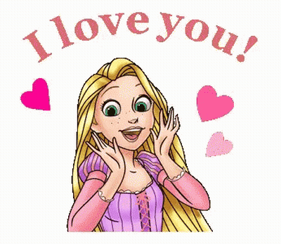 Rapunzel From Tangled Is Surrounded By Pink Hearts And The Words I Love You GIF
