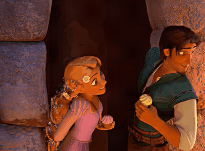 Rapunzel Holding Cupcake Next To Boyfriend GIF