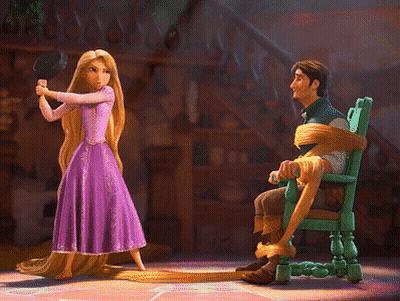 Rapunzel Holding Frying Pan Over Man GIF