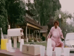 Rasputia Running Knocking Over Tables GIF