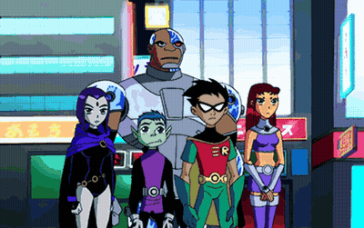 Raven And Robin Standing In Front Of Building GIF