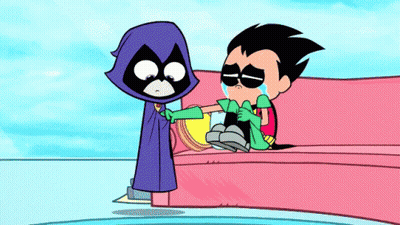 Raven Comforting Robin On Couch GIF