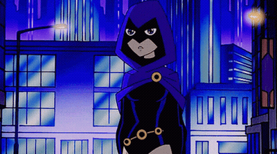 Raven From Teen Titans Go In Front Of Blue Building GIF