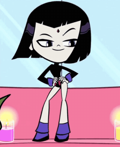 Raven From Teen Titans Go Is Standing On A Pink Couch GIF
