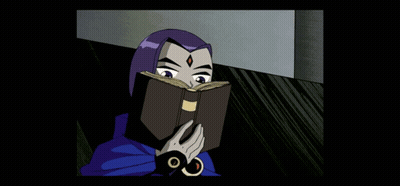 Raven From Teen Titans Is Reading A Book In A Dark Room GIF