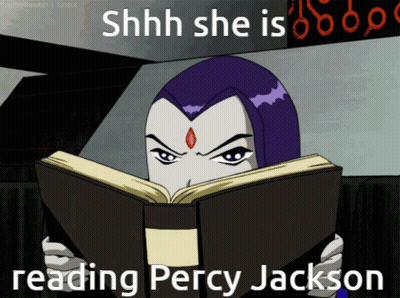 Raven Reading Percy Jackson Saying Shh GIF