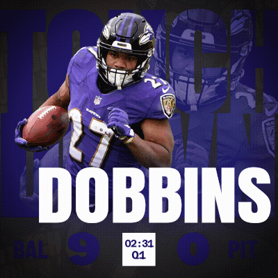 Ravens Player Dobbins Running With Football GIF