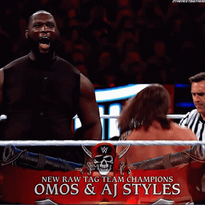 Raw Tag Team Champions Omos And AJ Styles GIF