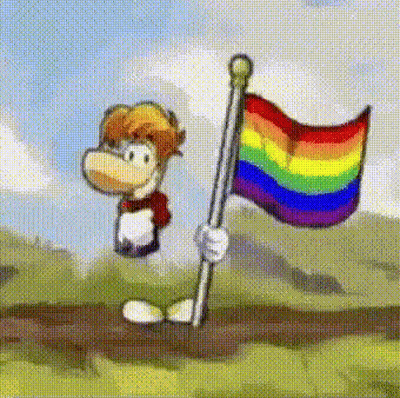Rayman Holding Rainbow Flag GIF