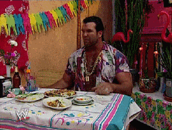 Razor Ramon Swipes Food On Table GIF