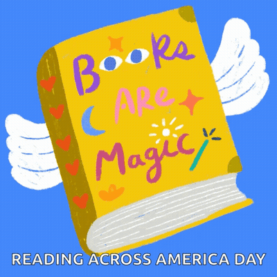 Reading Across America Day Poster With Yellow Book With Wings GIF