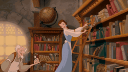 Reading Is Fundamental Belle Swinging In Library GIF